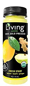 O2 Living Juice Fresh Start Organic Cold-Pressed Shot, No Sugar or Water Added, Made with Lemon, Apple, and Ginger, Loaded with Nutrients, Vitamins, Enzymes, and Minerals (8-Pack)