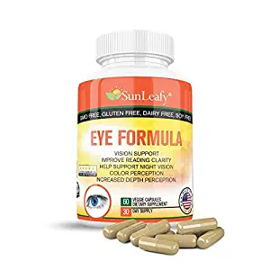 SunLeafy Eye Multi Vitamins Lutein, Zeaxanthin,Vision Support, Help Support Night Vision, 60 Veggie Capsules