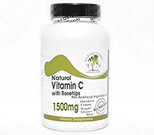 Natural Vitamin C with Rosehips 1500mg ~ 200 Capsules - No Additives ~ Naturetition Supplements