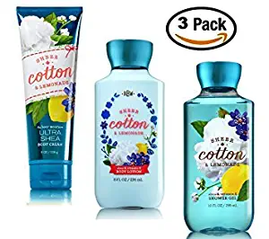 Sheer Cotton and Lemonade - 3 Piece Bath and Body Works Gift Set - Sheer Cotton Lemonade Lotion + Sheer Cotton Lemonade Ultra Shea Triple Moisture Cream + Sheer Cotton Lemonade Shower Gel