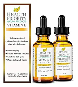 100% Natural & Organic Vitamin E Oil For Your Face & Skin - 15,000/30,000 IU - Reduces Wrinkles & Lightens Dark Spots. Mixed With Jojoba, Avocado & Rice Bran Oils. Liquid D Alpha Tocopherol Serum.