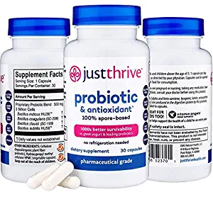 Just Thrive: Probiotic & Antioxidant Supplement - 30 Day Supply - 100% Spore-Based Probiotic - 1000x Better Survivability Than Leading Probiotics - Support Digestive Health - Vegan & Non-GMO
