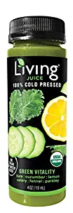 O2 Living Juice Green Vitality Organic Cold-Pressed Shot, No Sugar or Water Added, Made with Kale, Cucumber, Lemon, Celery, Fennel, and Parsley, Loaded with Nutrients, Vitamins, and Minerals (8-Pack)