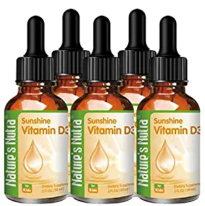 Nature's Nutra Sunshine Vitamin D3 400IU, 2 Fl. Oz (60ml) 4 + 1 Bundle Pack with Bonus Bottle, Premium Baby and Infant Liquid Drops, Toddlers Kids Children Multivitamin Supplement, Non-GMO