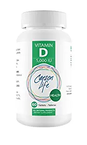 Carson Life - #1 for Vitamin D 5000 IU Tablets (60 Servings).Excellent Vitamin D Supplement - 100% Natural and effective For Vitamin D Deficiency by Carson Life