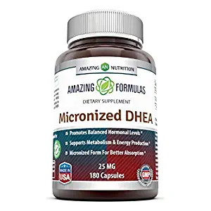 Amazing Formulas Micronized DHEA Dietary Supplement - 25mg Pure - 180 Capsules Per Bottle - Dehydroepiandrosterone Vitamin Capsules for Men & Women