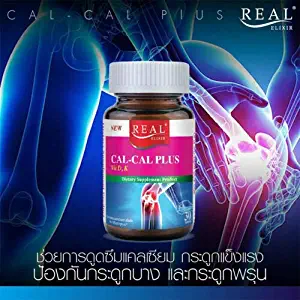 Real Elixir Cal-Cal Plus VIT D, K Calcium Bone Joints Blood Balance 30 Capsules.