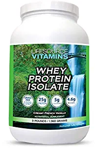LifeSource Vitamins 3lb Grass Fed Whey Protein Isolate -Creamy French Vanilla w/ Stevia