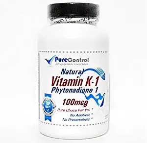 Natural Vitamin K-1 Phytonadione 100mcg // 100 Capsules // Pure // by PureControl Supplements