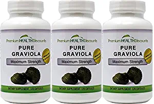 Pure Graviola Soursop Capsules 1000 mg per Serving (3 Bottle Pack) AKA: Soursop Fruit, High Antioxidants, Fights Bacteria, Reduces Inflammation