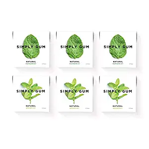 Simply Gum | Natural Chewing Gum | Variety Pack - Peppermint, Spearmint | Pack of Six (90 Pieces Total) | Plant-Based + Aspartame-Free + non-GMO