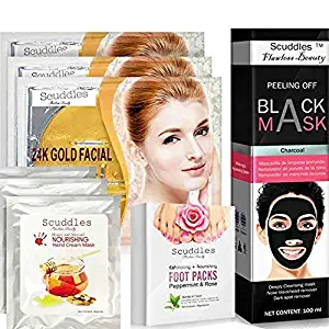 Blackhead Remover Hand Foot Masks - Complete Spa Mask Gift Set Kit, Includes blackhead mask, 3 Collagen Gold Mask Facial Care, 3 Hand Masks and 4 Pair Acne Cleansing, Anti Aging Men Women - Scuddles