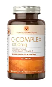 Vitamin World C-Complex 1000 mg.Comprehensive Antioxidant Formula Suitable for Vegetarians 100 Coated caplets