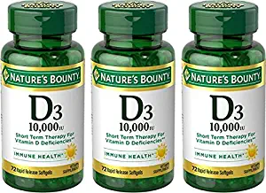 Nature's Bounty Vitamin D3 10,000 IU, 72 Softgels, (Pack of 3)