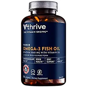 Premium Omega3 Fish Oil with Vitamin D3 Supports Cardiovascular Health 1,060 EPA/DHA (120 Softgels) by Vthrive