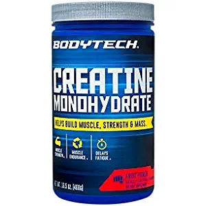 BodyTech 100 Pure Creatine Monohydrate 5GM, Fruit Punch Improve Muscle Performance, Strength Mass (16.5 Ounce Powder)
