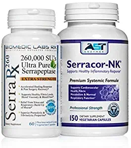 Serracor-NK & Serra-RX 260,000 SU - Scar Tissue Bundle (150 Capsules & 60 Capsules) - Enteric Coated Serrapeptase Proteolytic Systemic Enzyme, Respiratory & Lung Support