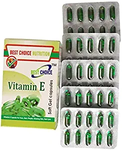 Best Choice Nutrition Vitamin E Capsule for Face Hair Pimple Glowing Skin and Hair Care Better Than Evion Vitamin E 400 Capsules for Face and Hair Pack of 30 Capsule