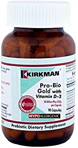 Kirkman Pro-Bio Gold™ with Vitamin D-3 - Hypoallergenic || 90 Vegetarian Capsules || Promotes intestinal Health || Gluten and Casein Free