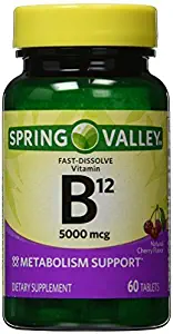 Spring Valley - Vitamin B-12 5000 mcg, Sublingual, Cherry Flavor, 60 Microlozenges by Spring Valley