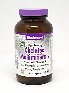 Bluebonnet Nutrition High Potency Chelated Multiminerals (Iron-Free) Caplets, 120 Count