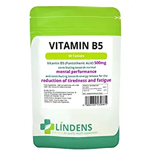 Vitamin B-5 500mg 1-a-day 2-PACK 180 tablets Pantothenic Acid B5 Brain Energy