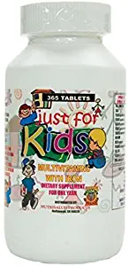 Vitaminas para niños Just for Kids. Suplemento para todo un año.Vitaminas y Minerales para el crecimiento, memoria y apetito en forma de dulce para niños de 4 años en adelante.