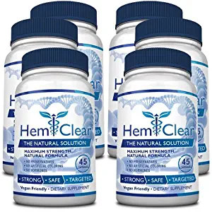 HemClear for Hemorrhoids - Vegan, 100% Natural Formula for Hemorrhoid Relief & Vascular Health - Maximum Strength 6 Bottles