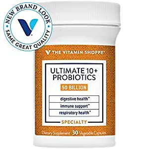Ultimate 10+ Probiotics, 50 Billion CFUs for Digestive Health, Immune Support and Respiratory Health (30 Vegetable Capsules) by the Vitamin Shoppe