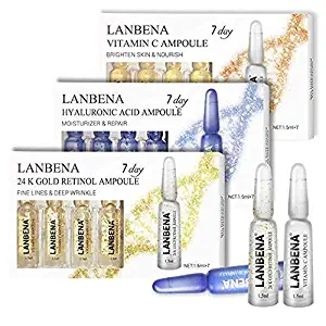 3 PC Vitamin C Serum, Hyaluronic Acid Serum, Retinol 24K Gold Serum Ampoule For Face Skin Care Anti Wrinkle, Anti Aging,Remove Freckle,Whitening,Moisturizing (3 PC SET)