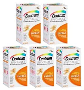 Centrum Specialist Energy Adult 60 Ct Multivitamin/Multimineral Supplement Tablet, Vitamin D3, C, B-Vitamins and Ginseng (Pack of 5)