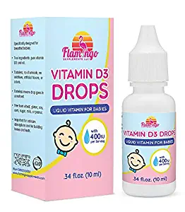 Flamingo Supplements- Vitamin D3 Baby Drops for Infants and Kids (400 IU). 6 Month Supply (10 ML) - Tasteless, Non-GMO, Kosher, Pediatrician Recommended, Promotes Healthy Growth & Bone Development