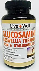 Live Well Ultra Turmeric Hyaluronic Acid Glucosamine MSM for Your Back, Knees, Hands and More - Natural & Non-GMO