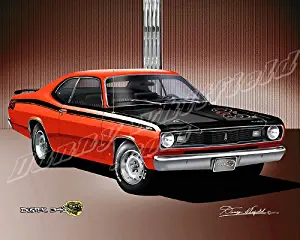 1970 PLYMOUTH DUSTER 340 -VITAMIN C ORANGE - ART PRINT POSTER BY ARTIST DANNY WHITFIELD- SIZE 16 X 20