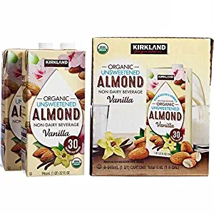 Kirkland Signature Organic Non-Dairy Unsweetened Vanilla Almond Beverage Cartons: 12 ct. (32 fl. oz)