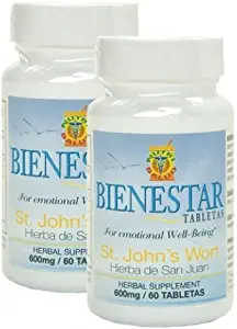 Tratamiento natural para la depresion y tristeza. Contiene hierba de San Juan, St. John's Wort, para aliviar depresion, ansiedad y tristeza. Set de 2 frascos con 60 tabletas c/u.