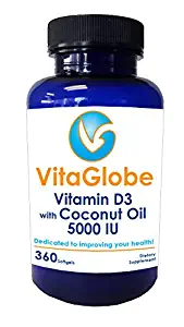 Vita Globe Vitamin D3 5000IU + Organic Coconut Oil Softgel, 360ct
