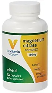 The Vitamin Shoppe Magnesium Citrate Complex 160MG, Mineral Supplement That Supports Bones, Teeth Energy Production (100 Capsules)
