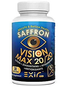 Premium Non-GMO Vision 20/20® Saffron Astaxanthin Lutein Meso-Zeaxanthin Zeaxanthins Proanthocyanidins, Curcuminoids, 30 Vegi Cap