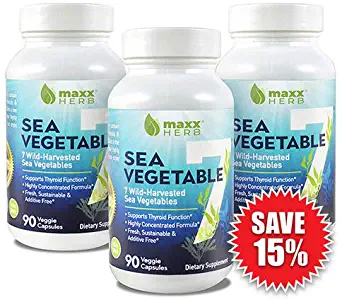 Maxx Herb Sea Vegetable 7 - Natural Iodine Supplement for Thyroid Support (270 Veggie Capsules, 3 Month Supply) - All Natural Seaweed and Kelp Vegan Capsules