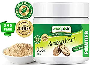 Organic Baobab Fruit Powder. Freeze Dried RAW Gluten-Free, Non-GMO, Superfood, Natural Booster for Smoothie with Vitamin C 3.53 oz – 100 gr. by myVidaPure