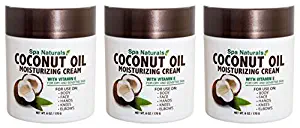 Lot of 3 Coconut Oil Cream 6 Oz/ea Coconut Oil Moisturizing Cream Vitamin E Dry Skin by Spa naturals