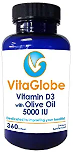 Vita Globe Vitamin D3 5000IU + Olive Oil Softgel, 360ct