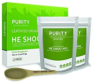 Certified Organic He Shou Wu - Pack of 2 Large 5oz Bags of 30:1 Concentrated Organic Fo Ti Powder Plus Free Bamboo Spoon