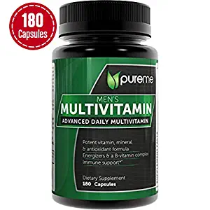 Pureme Men's Daily Multimineral/Multivitamin Supplement -Vitamins A C E D B1 B2 B3 B5 B6 B12. Potent Vitamin Mineral and Antioxidant Formular for Heart and Immune Health. 180 Capsules