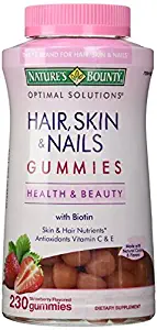 Natures Bounty Optimal Solutions Hair, Skin and Nails Gummies, 230 Count (1 Bottle)