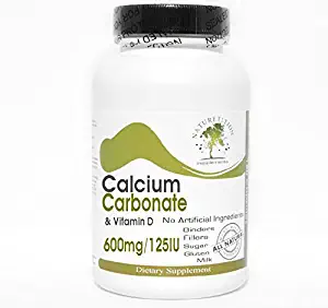 Calcium Carbonate 600mg & Vitamin D 125IU ~ 100 Capsules - No Additives ~ Naturetition Supplements
