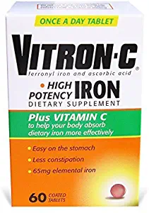 Vitron-C High Potency Iron Supplement with Vitamin C, 60 Count (Pack of 3)