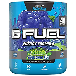 G Fuel Sour Blue Chug Rug Tub (40 Servings) Elite Energy and Endurance Formula Inspired by Faze Rug 10.44 oz.