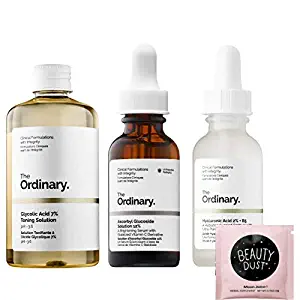 The Ordinary Face Serum Set! Ascorbic Acid 8%+Alpha Arbutin 2%! Hyaluronic Acid 2%+B5! Glycolic Acid 7% Toning Solution! Help Fight Visible Blemishes And Improved Skin Radiance! Includes Beauty Dust!